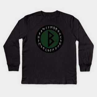 Green Berkana Futhark Rune Symbol Kids Long Sleeve T-Shirt